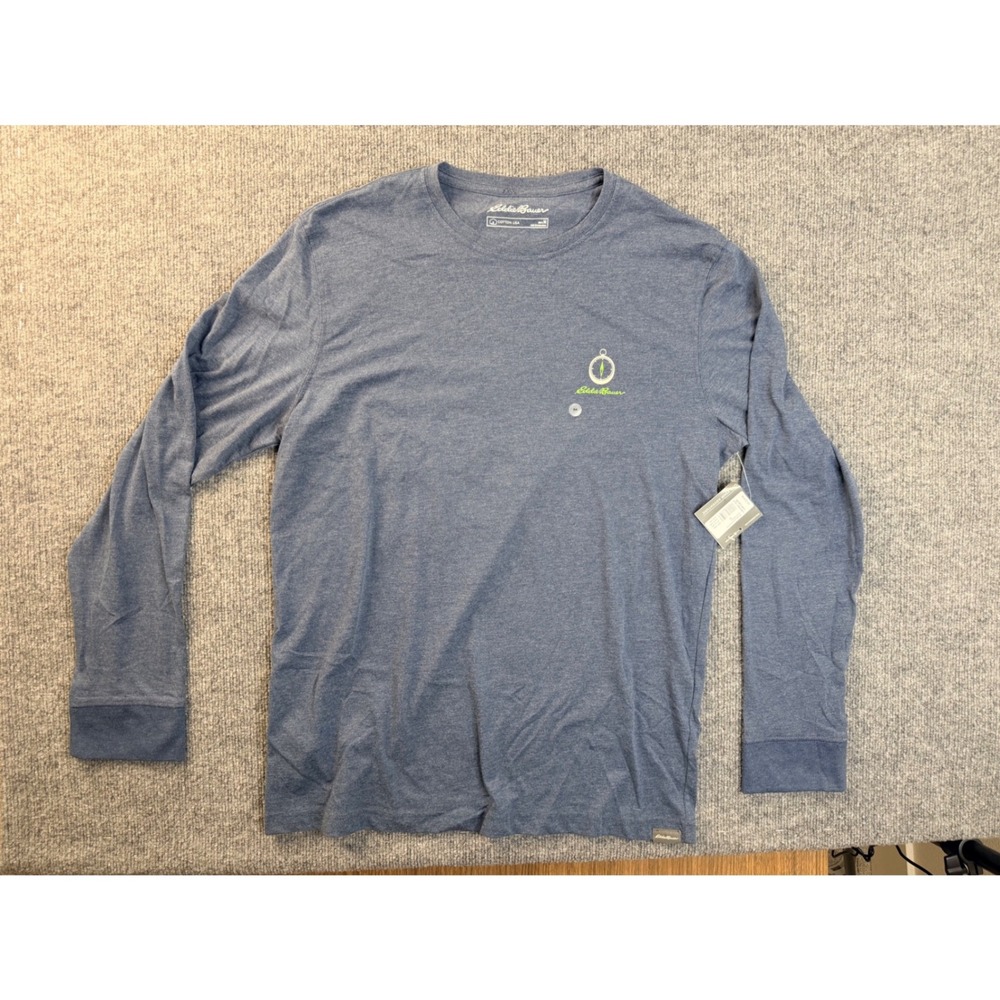 Eddie Bauer Mens Medium Blue Cotton Blend Long Sleeve Graphic Tee Compass Shirt